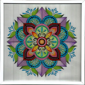 Hand Colored Mandala Wall Art  in White Frame